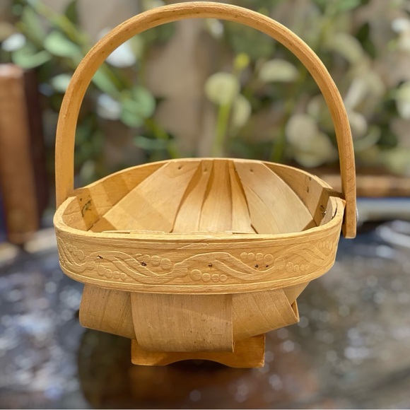 Vintage English Trug Gathering Handled Wood Basket Garden Veggies Flowers Fruit - Picture 3 of 10